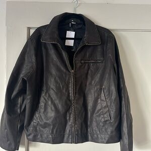 NWT H&M distressed oversized vegan leather jacket